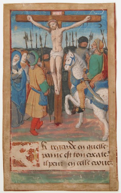 Manuscriptblad met de Kruisiging, uit een Getijdenboek door Unbekannt