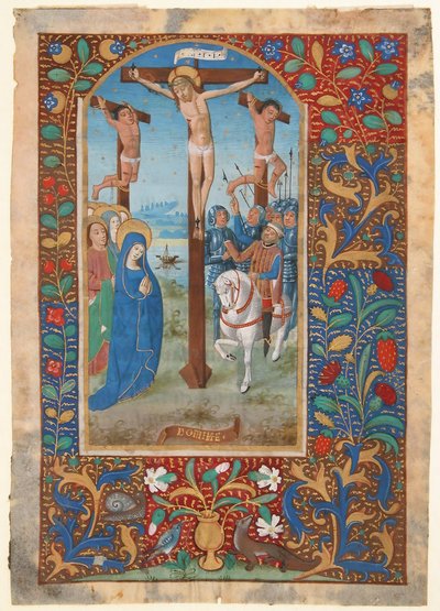 Manuscriptblad met de kruisiging, uit een getijdenboek door Unbekannt