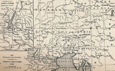 Kaart ter illustratie van de campagne voorafgaand aan het Verdrag van Campo-Formio, 1797, 1896 door Unbekannt