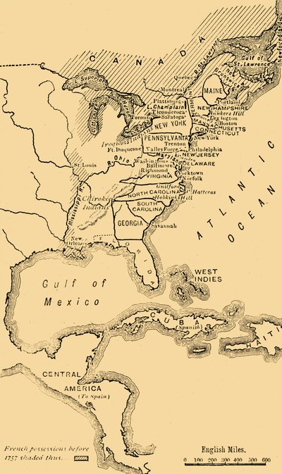 Kaart van Noord-Amerika, Illustratie van de Amerikaanse Onafhankelijkheidsoorlog, ca. 1785, 1890 door Unbekannt