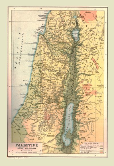 Kaart van Palestina, oud en modern, 1902 door Unbekannt