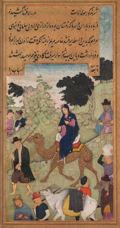 Maria en Jozef reizen naar Bethlehem, uit een Mirat al-quds van pater Jerome Xavier..., 1602-1604 door Unbekannt