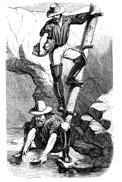 Mijnwerkers die goud zeven tijdens de Californische goudkoorts, 1849 door Unbekannt