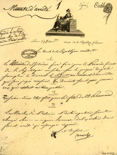 Ministerieel bevel betreffende...een...sabel voor de Eerste Consul, 10 oktober 1801, 1921 door Unbekannt