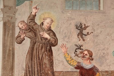 Klooster van Saorge, 18e-eeuwse fresco die het leven van St. Franciscus van Assisi uitbeeldt, Saorge, Frankrijk door Unbekannt