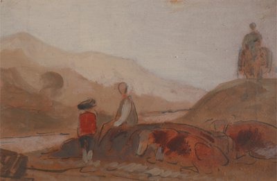 Berglandschap met figuren bij een meer, 1825-1830 door Unbekannt