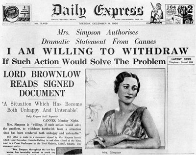 Mevrouw Simpson biedt aan zich terug te trekken, 8 december 1936 door Unbekannt