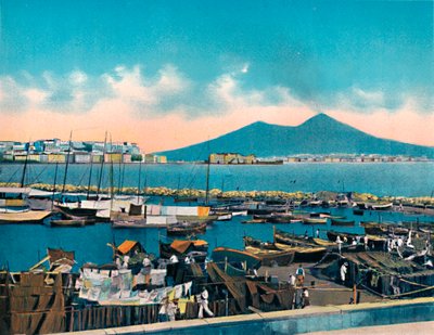 Napels - Mergellina met Vesuvius, ca. 1900 door Unbekannt
