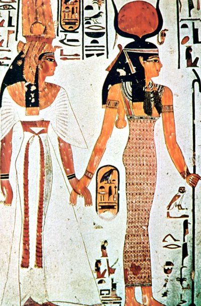 Nefertari en Isis, oude Egyptische muurschildering uit een Thebaanse tombe, 13e eeuw v.Chr. door Unbekannt