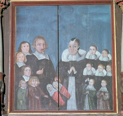 Noors schilderij van een gezin met veertien kinderen, 17e eeuw door Unbekannt