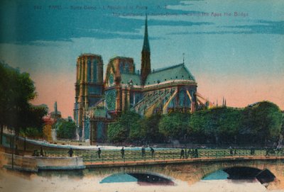 Notre-Dame kathedraal met de apsis en de Pont Notre-Dame, Parijs, c1920 door Unbekannt