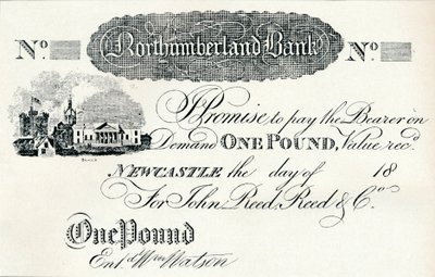 Een pond biljet uitgevoerd voor de Northumberland Bank, ca. 1820 door Unbekannt