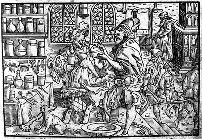 Operatie aan het hoofd van een man. Uit: Die große Wundarzney door Theophrastus Bombastus von Hohenheim, 1562 door Unbekannt