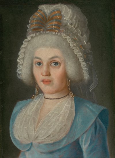 Portret van een dame met kanten muts door Unbekannt