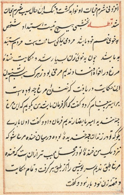 Pagina uit Verhalen van een Papegaai Tuti-nama: tekstpagina, c. 1560 door Unbekannt