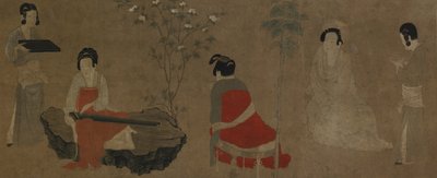 Paleisdames die een citer qin stemmen, Ming-dynastie, 1368-1644 door Unbekannt