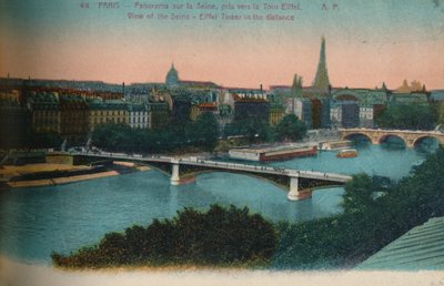 Panorama van de rivier de Seine met de Eiffeltoren in de verte, Parijs, ca. 1920 door Unbekannt