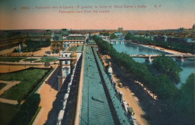 Panoramisch uitzicht richting het Louvre, Parijs door Unbekannt