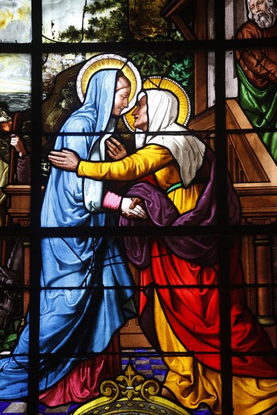 Kerk Saint Laurent glas-in-lood: De Visitatie, Parijs, Frankrijk door Unbekannt