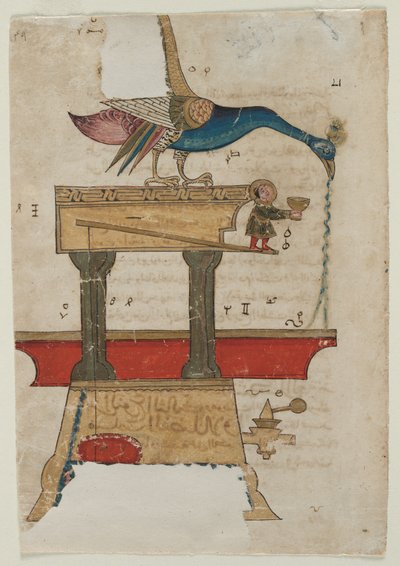 Handwasapparaat in de vorm van een pauw: Illustratie uit Het Boek der Kennis...recto, 1315 door Unbekannt