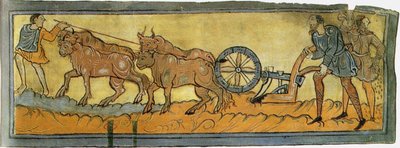 Boeren ploegen Miniatuur uit het Cotton MS Tiberius, 11e eeuw door Unbekannt