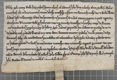 Pittance writ: Charter die aalmoezen verleent aan de Kerk van Sint Andreas de Apostel door Unbekannt