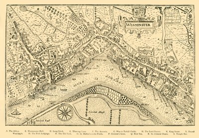 Plan van Westminster. Uit Nordens Survey, genomen in het bewind van koningin Elizabeth, 1593, 1881 door Unbekannt