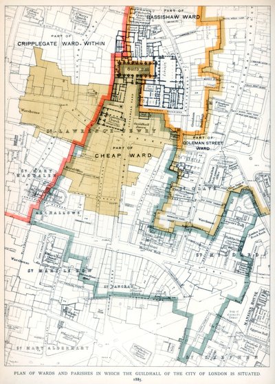 Plan van de Wijken en Parochies Waarin de Guildhall van de Stad Londen Gelegen is door Unbekannt