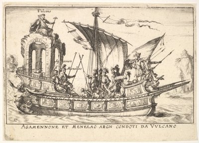 Plaat 10: Agamemnon en Menelaus zittend in een boot vergezeld door andere figuren waaronder V... door Unbekannt