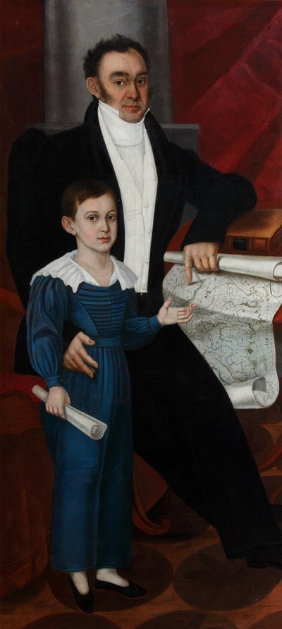 Portret van Konstantin Rogal-Levitsky met zoon Philipp, c. 1830 door Unbekannt