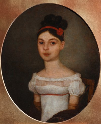 Portret van Yelizaveta Fyodorovna Ozerova, née Zagryazyskaya 1800-1885, c. 1815 door Unbekannt