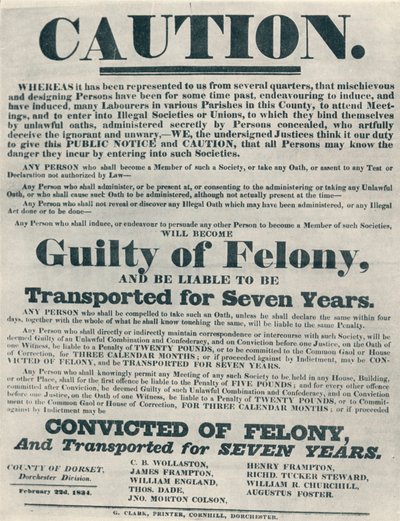 Posters waarschuwen dat degenen die schuldig zijn aan illegale eden, gedeporteerd kunnen worden, 1834, 1934 door Unbekannt