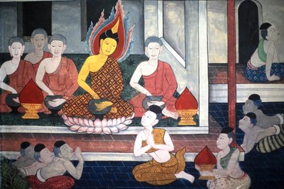 Prins Rama. Muurschildering detail op de binnenmuren van de Vihara uit het tijdperk van koning Rama III die de Ramakian uitbeeldt. Wat Pho - Wat Phra Chettuphon. 1788, Bangkok, Thailand door Unbekannt