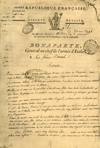 Proclamatie van Napoleon aan zijn broeders in de wapens, 20 mei 1796 door Unbekannt