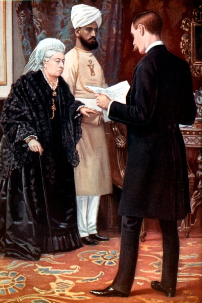 Koningin Victoria luistert naar een bericht van het front tijdens de Boerenoorlog, 1899-1901 door Unbekannt