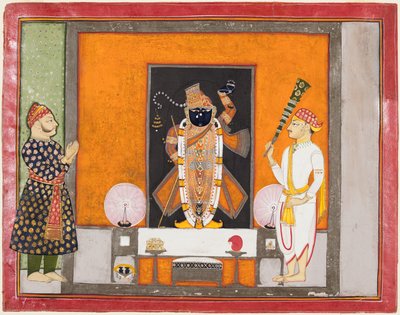 Raja Ram Singh aanbidt Krishna als Brij Nathji de bruidegom, c. 1820 door Unbekannt