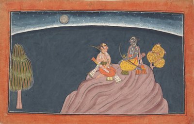 Rama en Lakshmana op de berg Pavarasana: Folio uit de Shangri Ramayana-serie, ca. 1690-1710 door Unbekannt