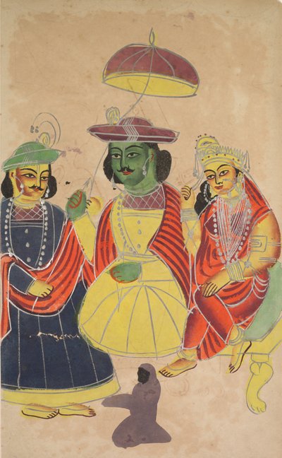 Rama en Sita op de troon met Lakshmana en Hanuman aanwezig, 1800s door Unbekannt