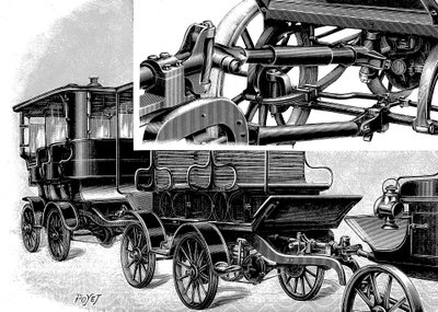 Renards autotrein, met koppeling rechtsboven en een trein van wagons, 1904 door Unbekannt