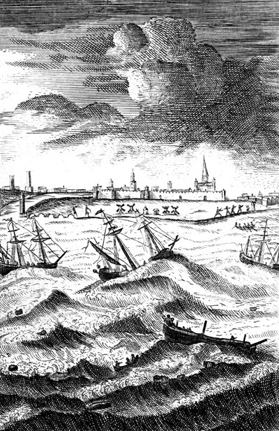 Robinson Crusoe schipbreuk geleden bij Yarmouth, ca. 1719 door Unbekannt