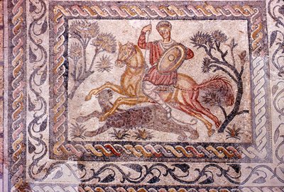 Romeins mozaïek van ruiter die een luipaard jaagt, Merida, Spanje, ca. 2e-3e eeuw door Unbekannt