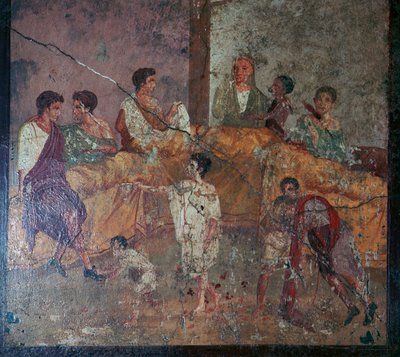 Romeinse muurschildering van een dinerfeest door Unbekannt