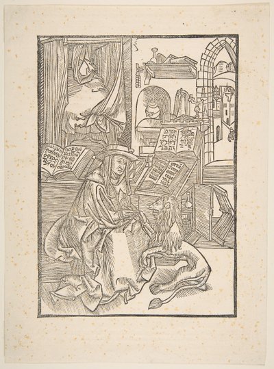 Sint Hiëronymus haalt een doorn uit de poot van de leeuw, Lyon, 1508 kopie door Unbekannt