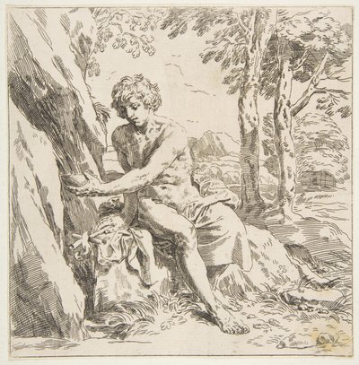 Sint Jan de Doper in de woestijn, kopie in spiegelbeeld naar Cantarini, ca. 1637-1639 of later door Unbekannt