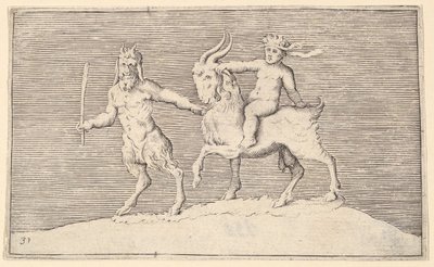 Satyr Leidt Geit waarop een Kind Rijdt, gepubliceerd ca. 1599-1622 door Unbekannt