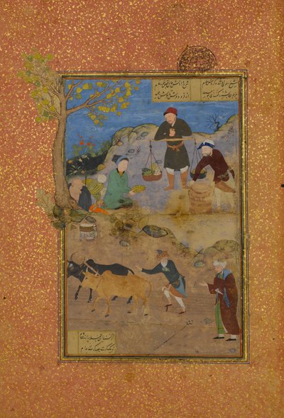Shaikh Mahneh en de Dorpsbewoner, Folio 49r uit een Mantiq al-tair Taal van de Vogels door Unbekannt
