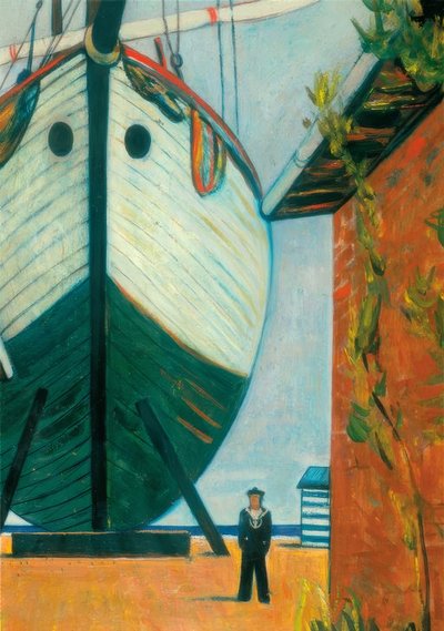 Scheepswerf met een matroos door Unbekannt