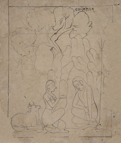 Shiva en Parvati in een berggrot, ca. 1800 door Unbekannt