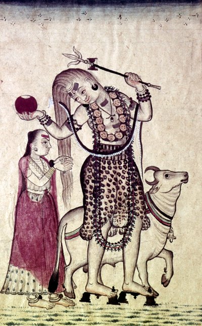 Siva, gevolgd door zijn gemalin Parvati, wandelend met de stier Nandi, ca. 1730 door Unbekannt
