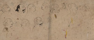 Schetsblad met gezichtsstudies, waarschijnlijk Maharao Kishor Singh, ca. 1830 door Unbekannt